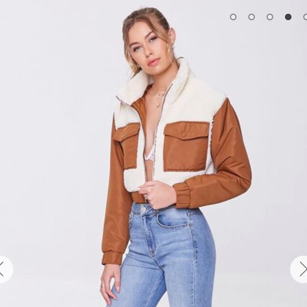 Colorblock Faux Shearling Jacket